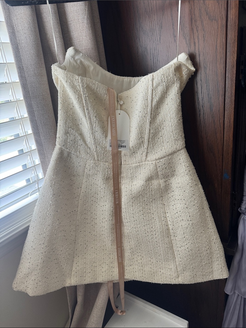 Meshki Ivory Strapless Beaded A-Line Mini Dress - Picture 3 of 4